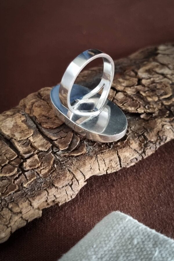 bague en argent avec un œil de tigre ovale serti clos