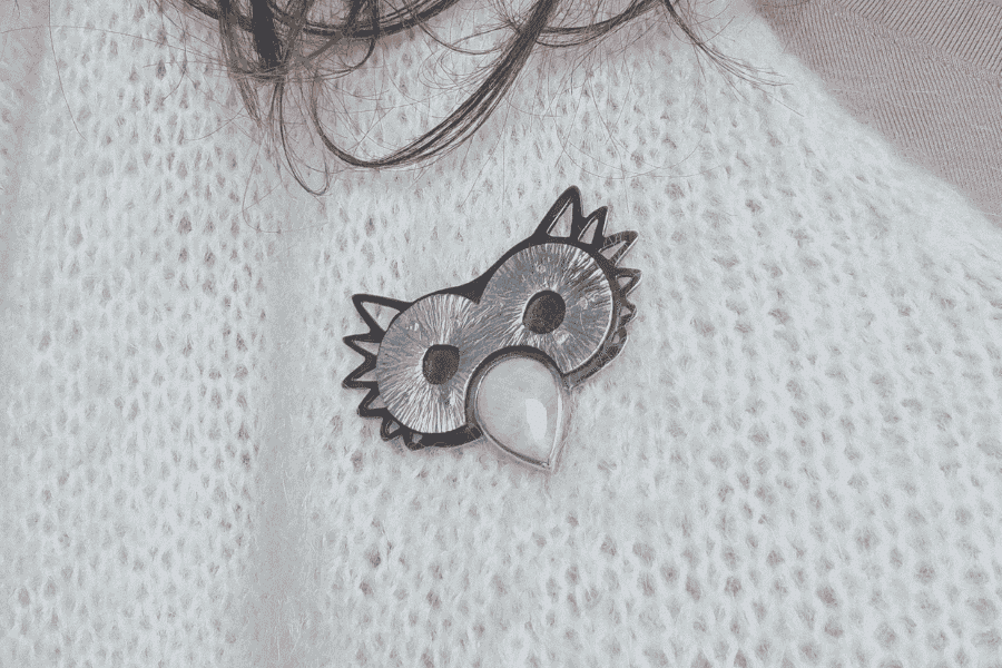 broche argent hibou