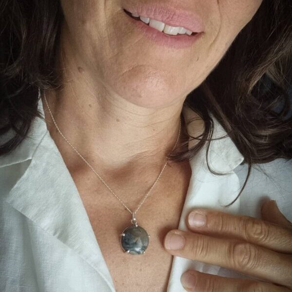 collier en argent avec jaspe paysage serti 5 griffes