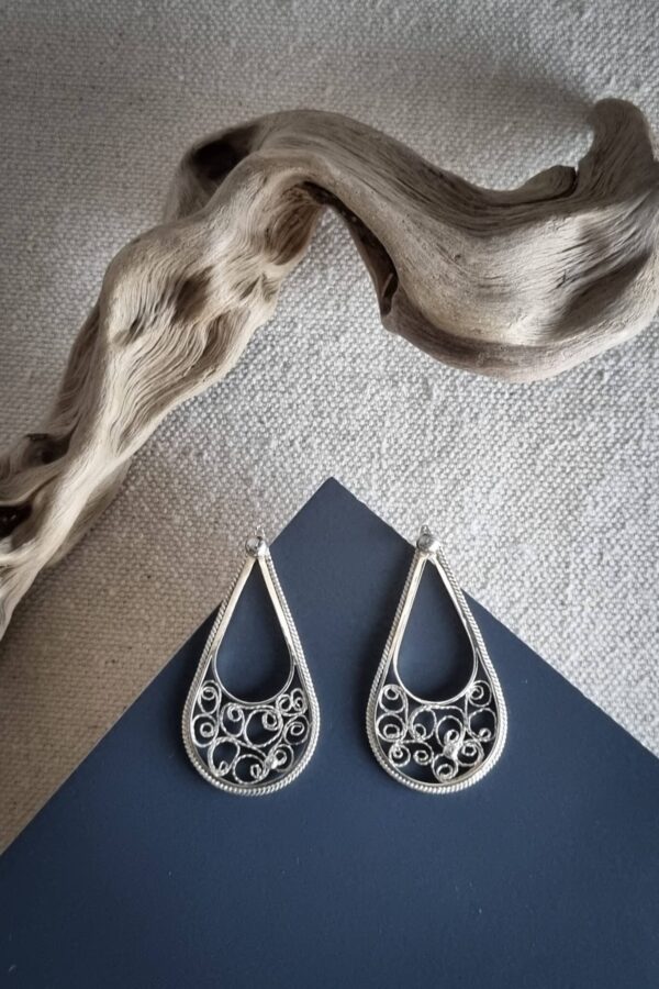 boucles d'oreilles en filigrane argent en forme de goutte