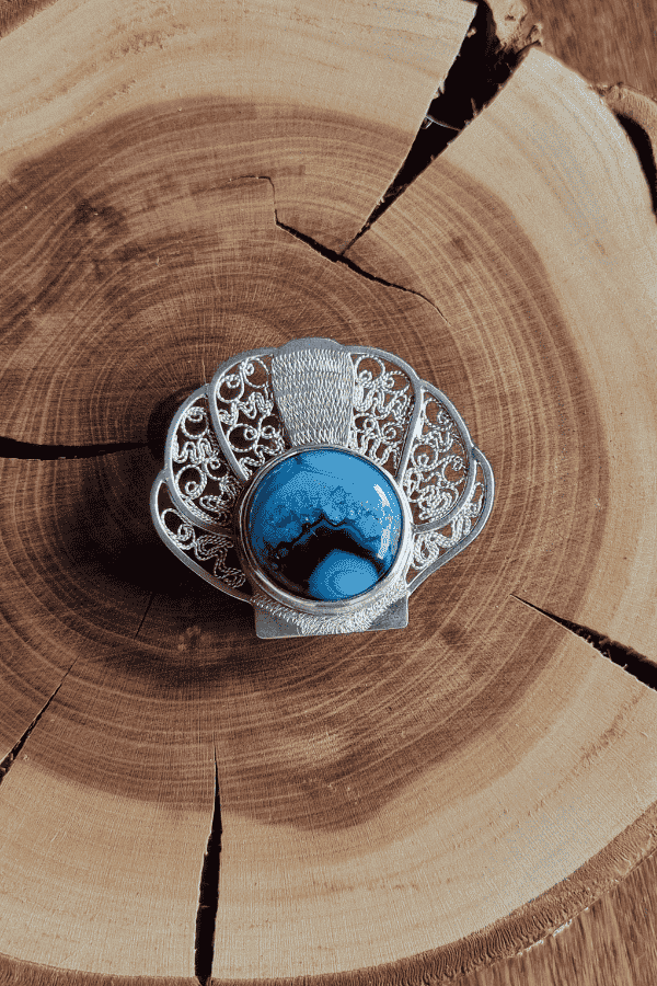 broche argent filigrane agate bleue